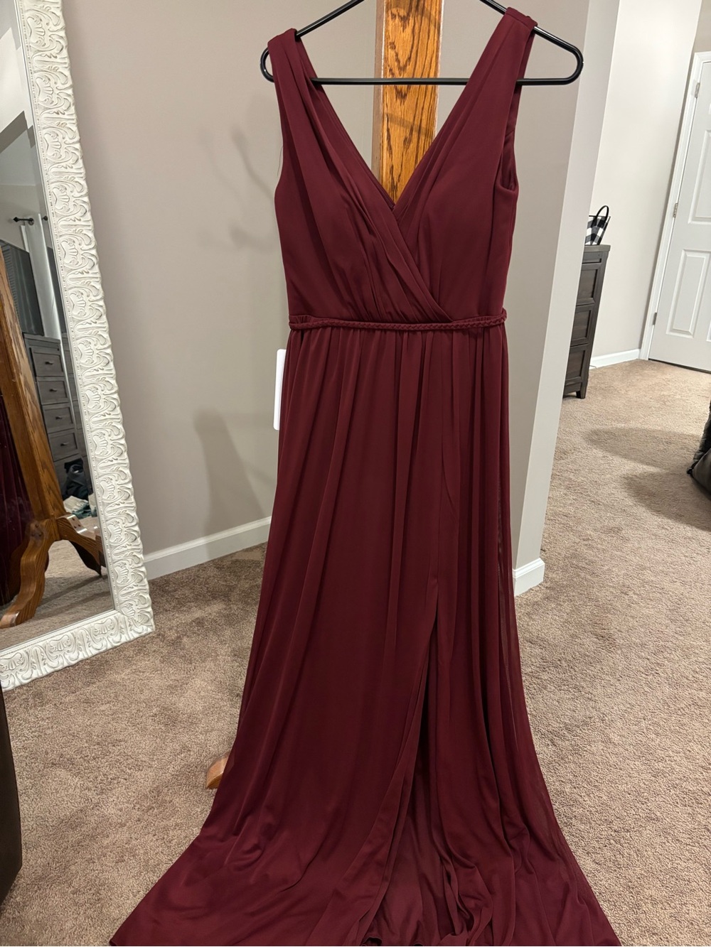 Azazie Tanicia Cabernet V-Neck A-Line Dress